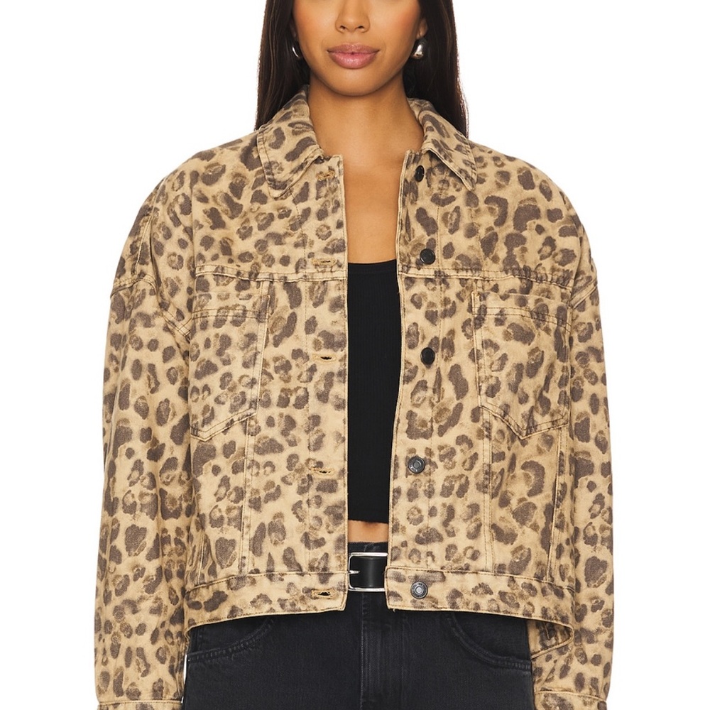 Free People Leopard Print Jean Jacket